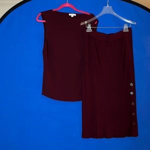 Worn once.  Beautiful Eva Mendes sweater set; size Large. Beautiful burgundy.